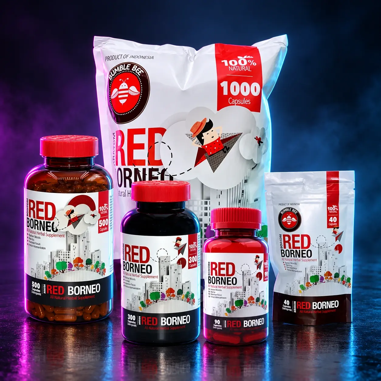 Bumblebee Kratom Capsules 300ct - Red Borneo